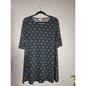 Natural Life Floral Tunic Dress Boho Cottagecore Teal Orange Large Shift Mini